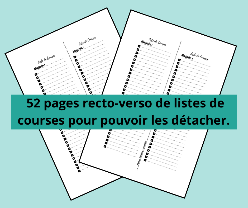 Agenda : pages de listes de courses détachables