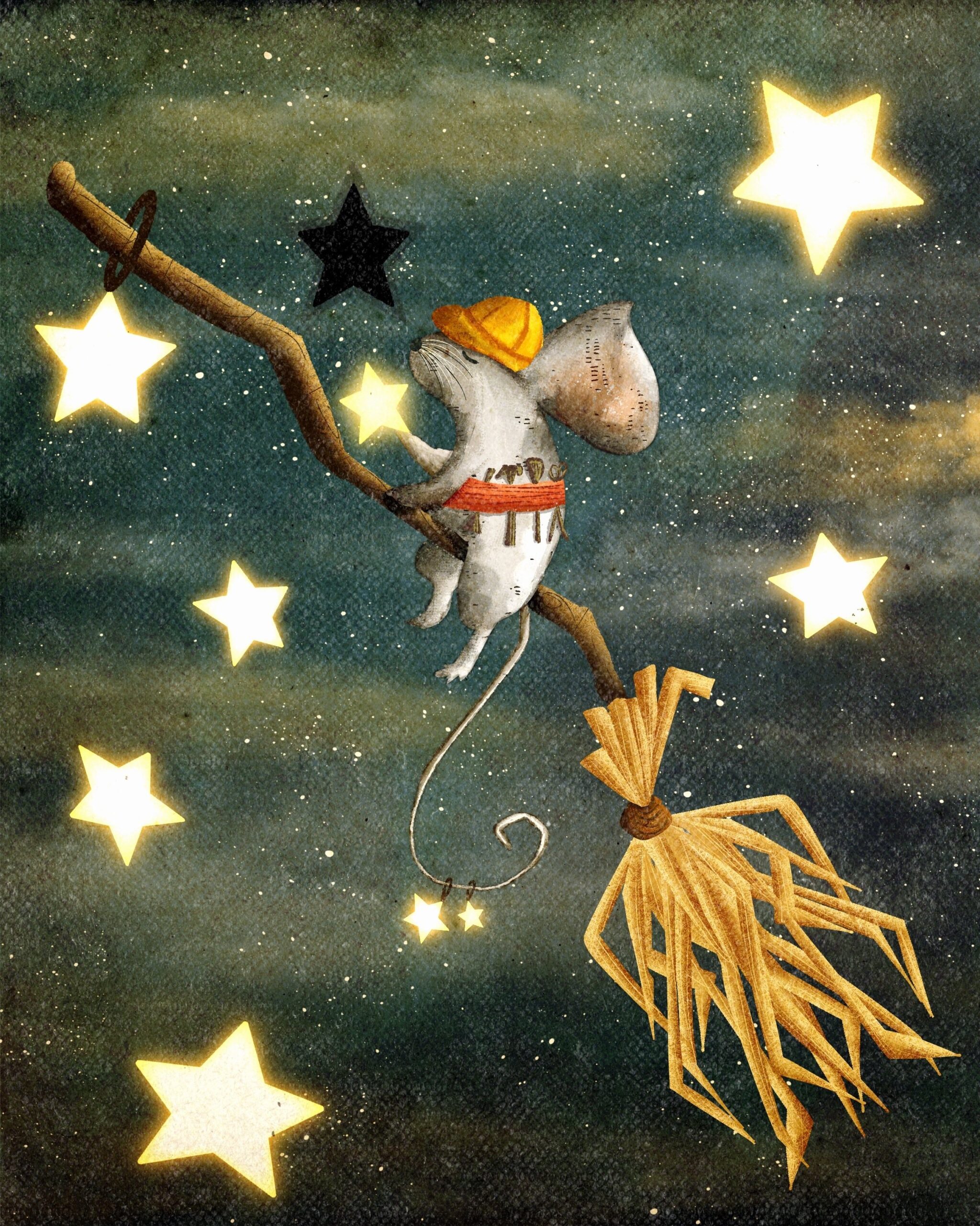 souris, étoiles, balai, mouse, stars, broom